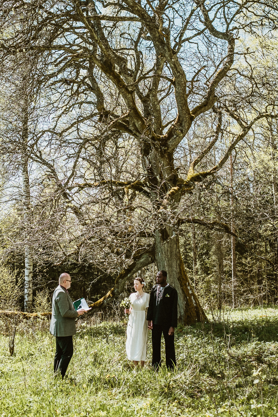 Bröllopsfotografering under en småländsk ek 