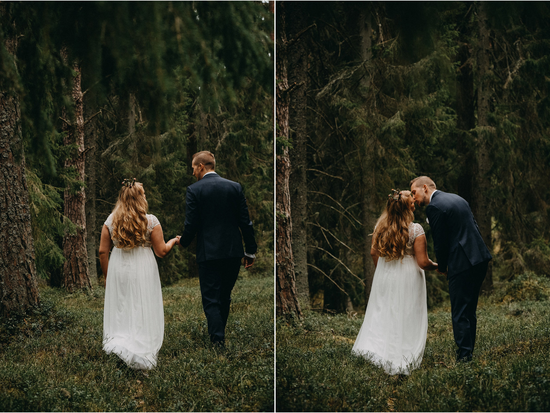 Bröllopsfotografering i småländsk skog med inspiration av John Bauer