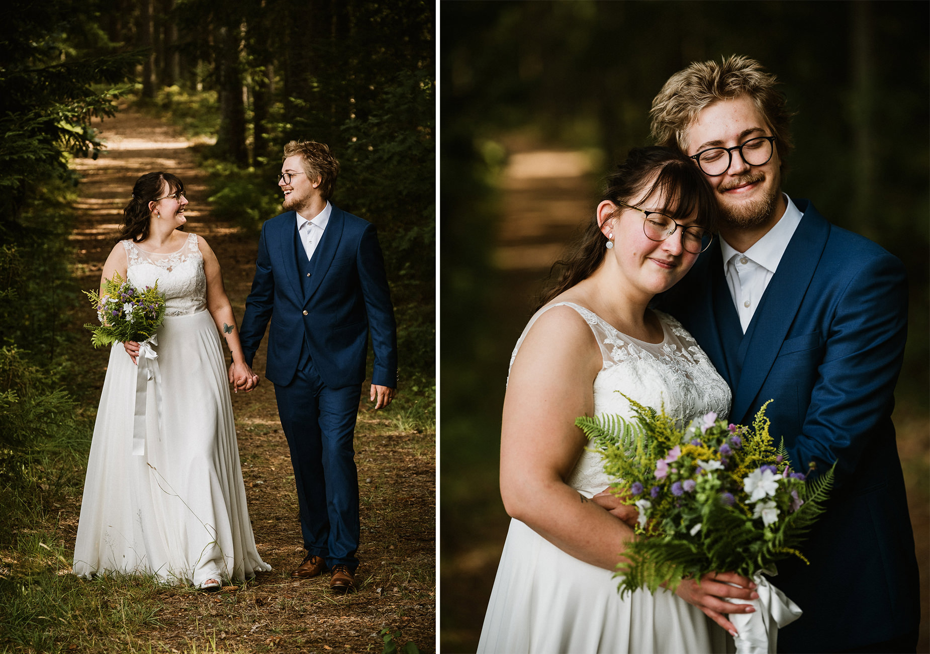 Bröllopsfotografering i den småländska skogen utanför Eksjö